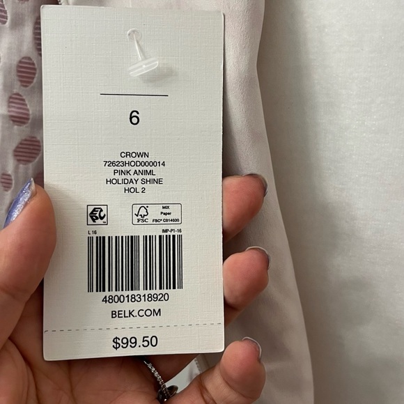 Crown & Ivy Light Pink Women's Short Puff Sleeve Jacquard Cocktail Dress Size 6 - Picture 9 of 11